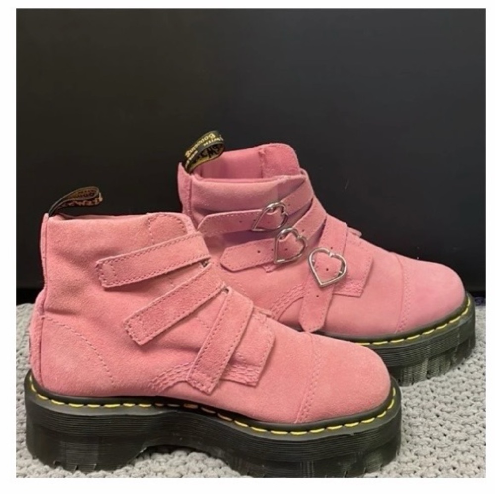 Pink Suede Dr. Martens x Lazy Oaf Platform Boots - Picture 4 of 7